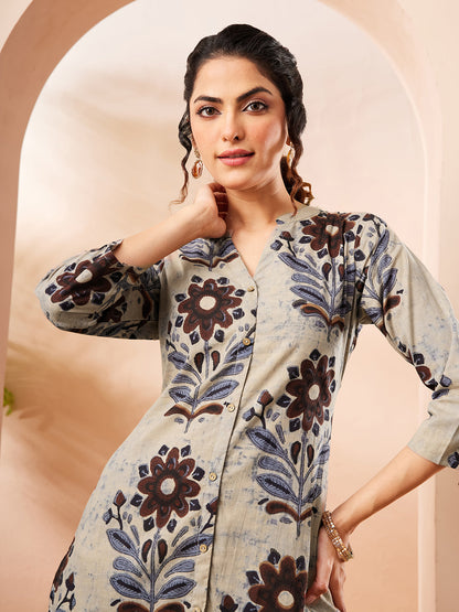 Janasya Women's Multicolor Pure Cotton Floral Printed A-line Co-ord Set